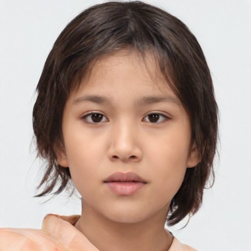 Neutral asian child female with medium  brown hair and brown eyes