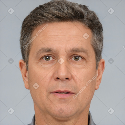 Neutral white adult male with short  brown hair and brown eyes