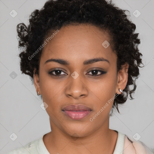 Neutral black young-adult female with short  brown hair and brown eyes