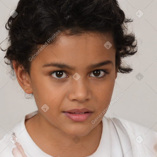 Neutral white child female with short  brown hair and brown eyes