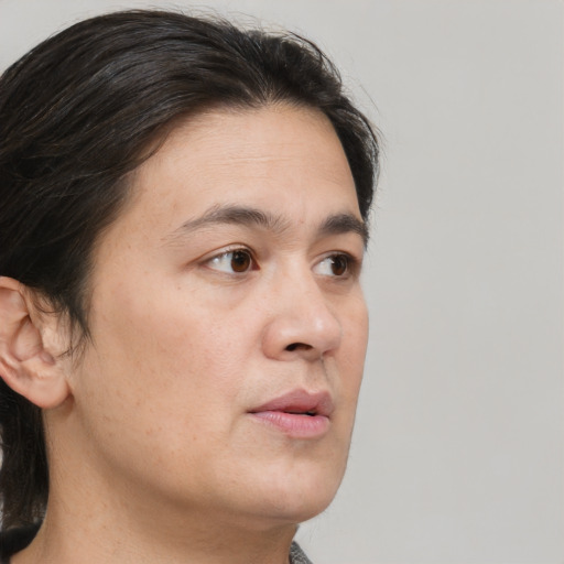 Neutral white young-adult female with short  brown hair and brown eyes