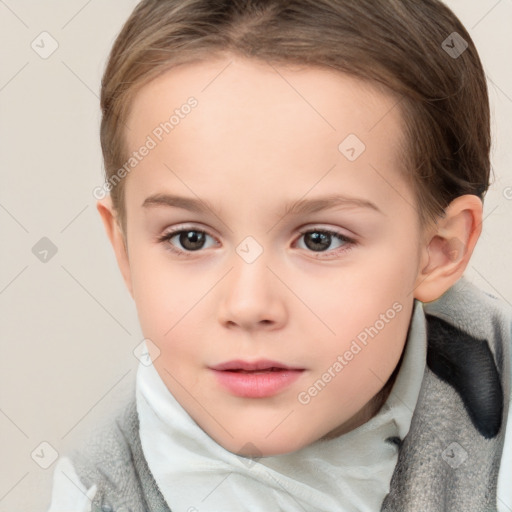 Neutral white child female with short  brown hair and brown eyes