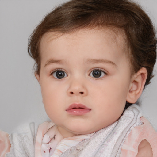 Neutral white child female with short  brown hair and blue eyes