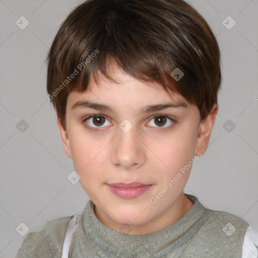 Neutral white child female with short  brown hair and brown eyes