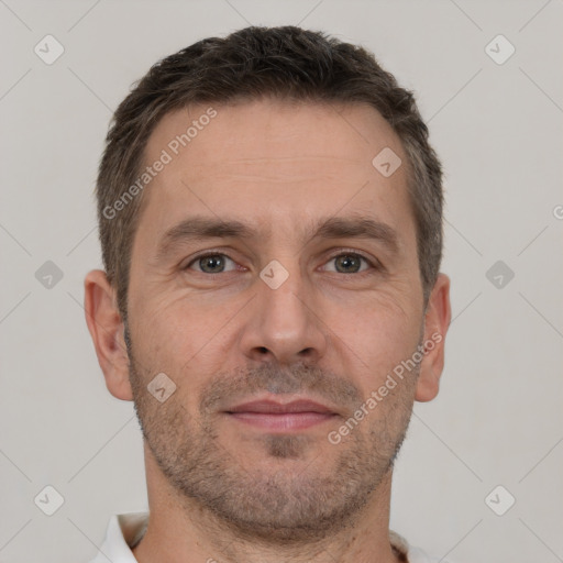 Neutral white adult male with short  brown hair and brown eyes