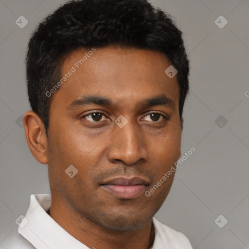 Neutral latino young-adult male with short  brown hair and brown eyes