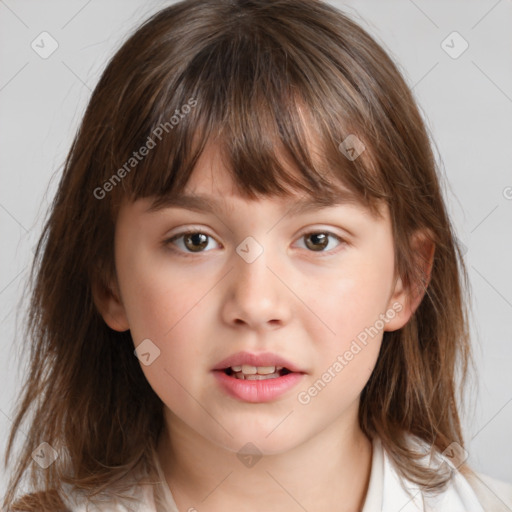 Neutral white child female with medium  brown hair and brown eyes