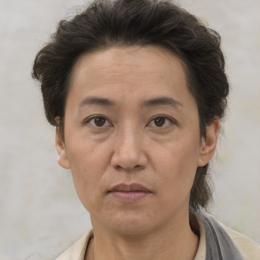 Neutral white adult female with short  brown hair and brown eyes