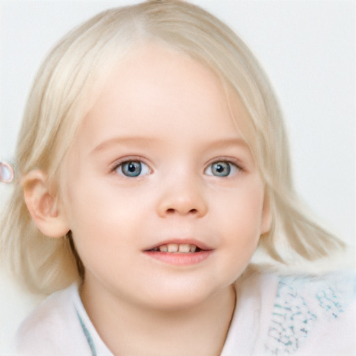 Neutral white child female with medium  brown hair and blue eyes