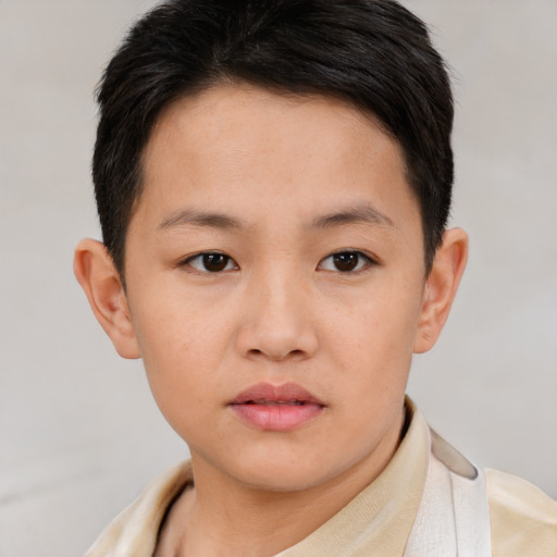 Neutral asian young-adult male with short  brown hair and brown eyes