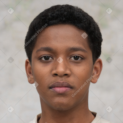 Neutral black young-adult male with short  brown hair and brown eyes