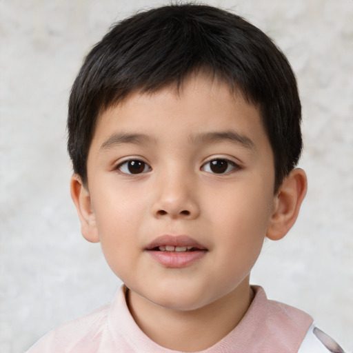 Neutral asian child male with short  brown hair and brown eyes