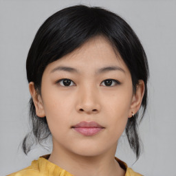 Neutral asian young-adult female with medium  black hair and brown eyes