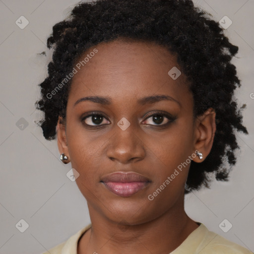 Neutral black young-adult female with short  brown hair and brown eyes