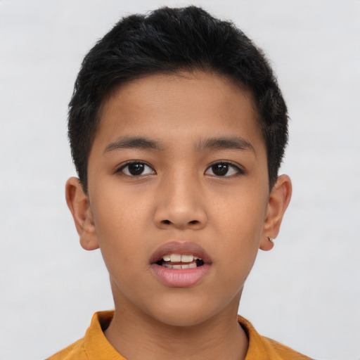 Neutral asian child male with short  brown hair and brown eyes