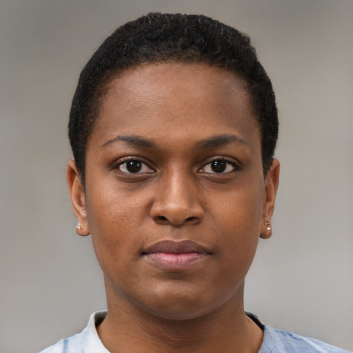 Neutral black young-adult female with short  brown hair and brown eyes
