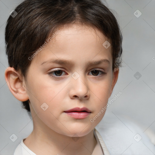 Neutral white child female with short  brown hair and brown eyes