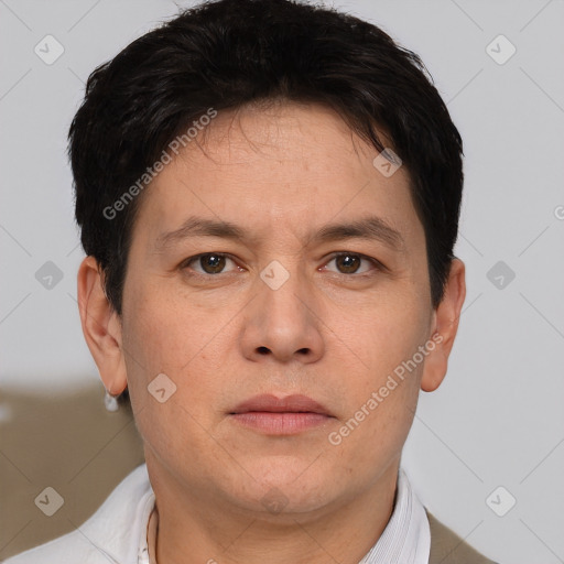 Neutral white adult male with short  brown hair and brown eyes