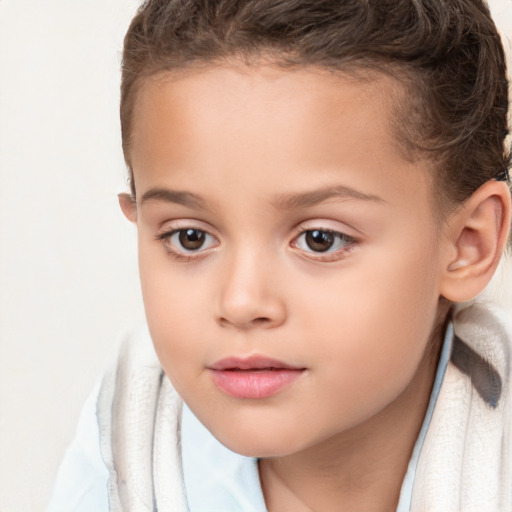 Neutral white child female with short  brown hair and brown eyes