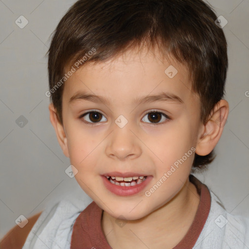 Joyful white child male with short  brown hair and brown eyes