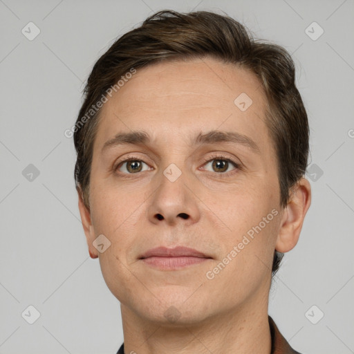 Neutral white adult male with short  brown hair and brown eyes