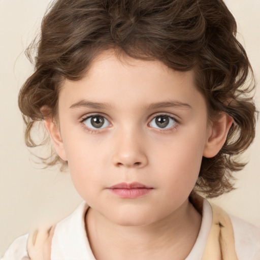 Neutral white child female with medium  brown hair and brown eyes