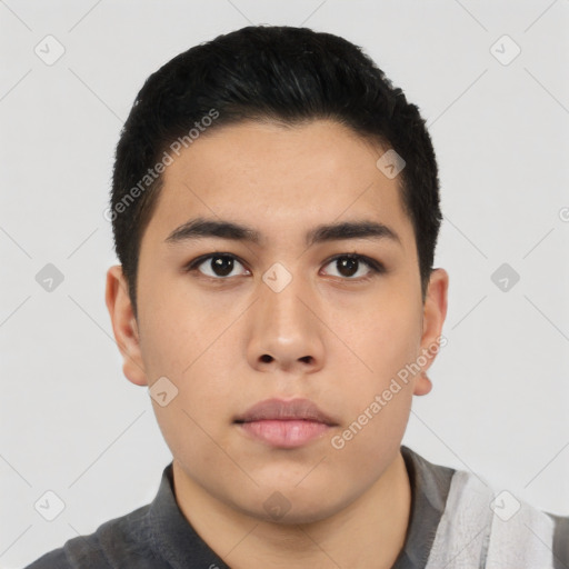 Neutral asian young-adult male with short  black hair and brown eyes