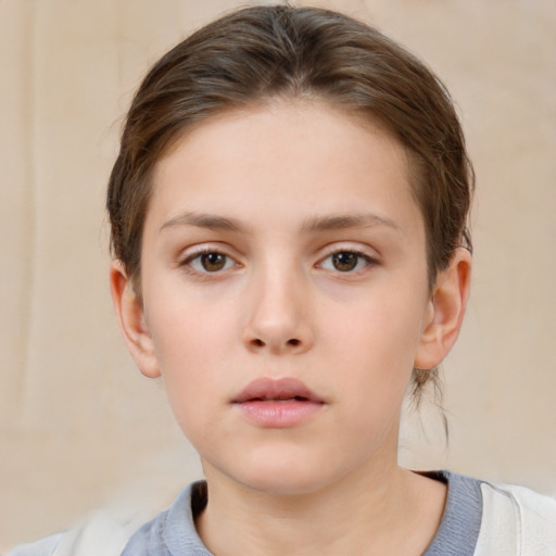 Neutral white child female with short  brown hair and brown eyes