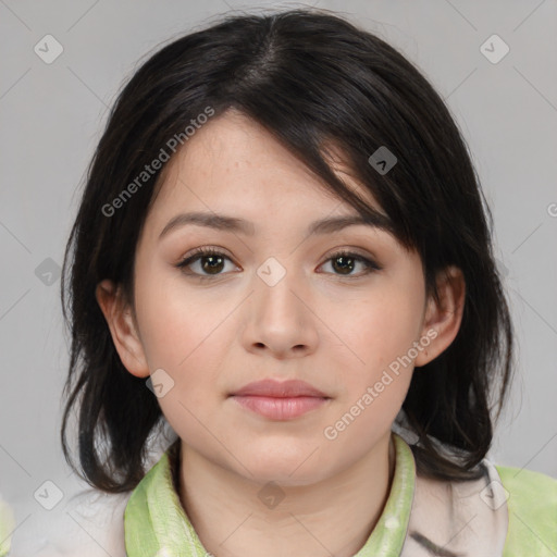 Neutral asian young-adult female with medium  brown hair and brown eyes