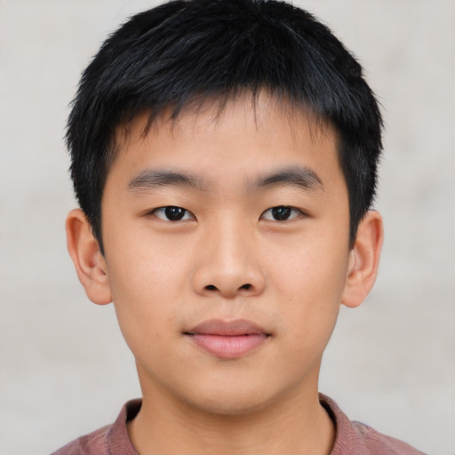 Neutral asian child male with short  brown hair and brown eyes