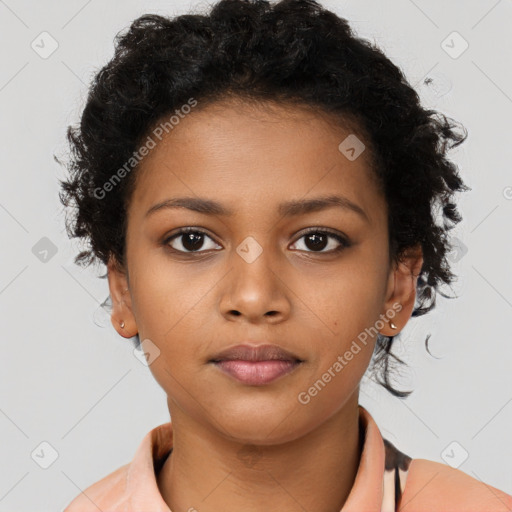 Neutral black young-adult female with short  brown hair and brown eyes