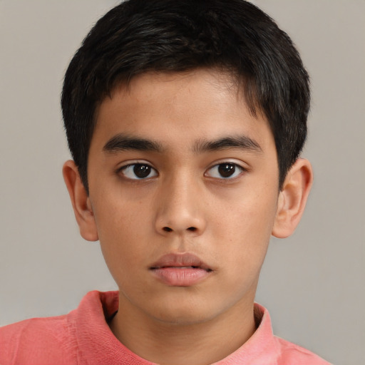 Neutral asian child male with short  brown hair and brown eyes