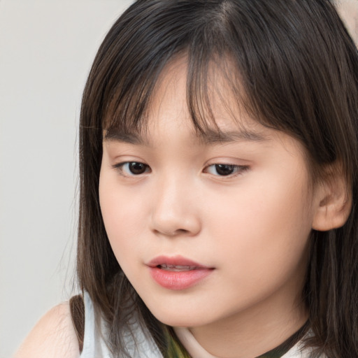 Neutral white child female with medium  brown hair and brown eyes