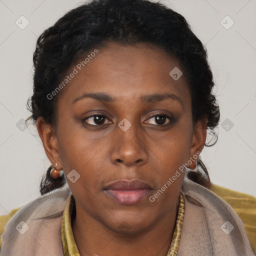 Neutral black young-adult female with short  brown hair and brown eyes