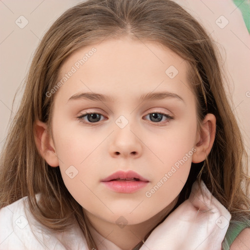 Neutral white child female with long  brown hair and brown eyes