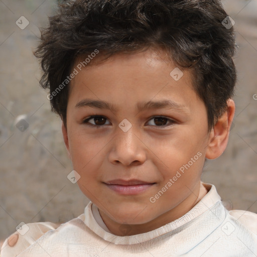 Joyful white child male with short  brown hair and brown eyes