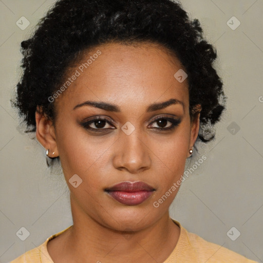 Neutral black young-adult female with short  black hair and brown eyes