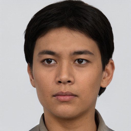Neutral asian young-adult male with short  black hair and brown eyes