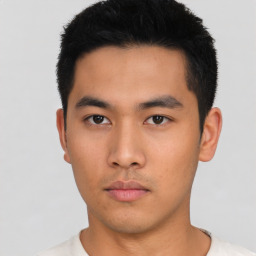 Neutral asian young-adult male with short  black hair and brown eyes