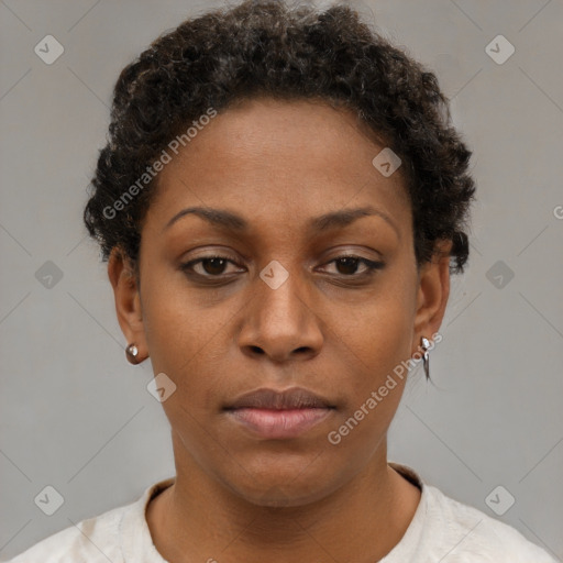 Neutral black young-adult female with short  brown hair and brown eyes