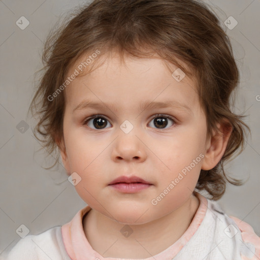 Neutral white child female with medium  brown hair and brown eyes