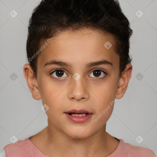 Joyful white child male with short  brown hair and brown eyes