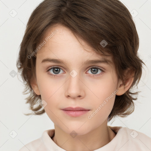 Neutral white child female with medium  brown hair and brown eyes