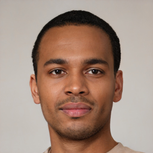 Neutral black young-adult male with short  brown hair and brown eyes
