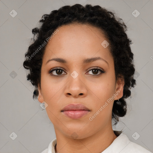 Neutral black young-adult female with short  brown hair and brown eyes