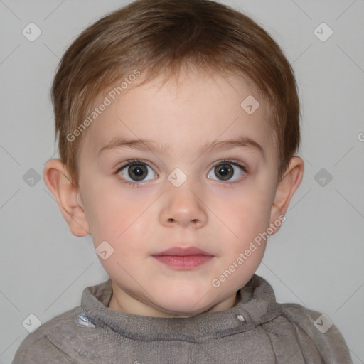 Neutral white child female with short  brown hair and brown eyes