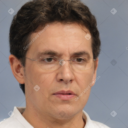 Neutral white adult male with short  brown hair and brown eyes