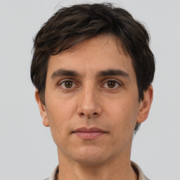 Neutral white adult male with short  brown hair and brown eyes