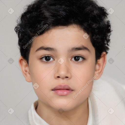 Neutral latino child male with short  brown hair and brown eyes