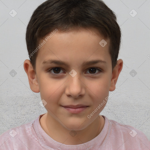 Joyful white child male with short  brown hair and brown eyes